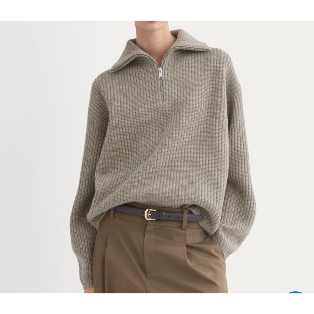 NWT Everlane Womens 1/2 Zip Sweater in Luxe Merino Wool XS Heather Soft Taupe